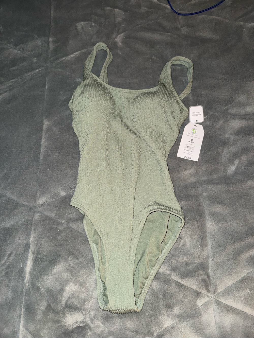 Time and Tru Sage Green Textured One-Piece Swimsuit